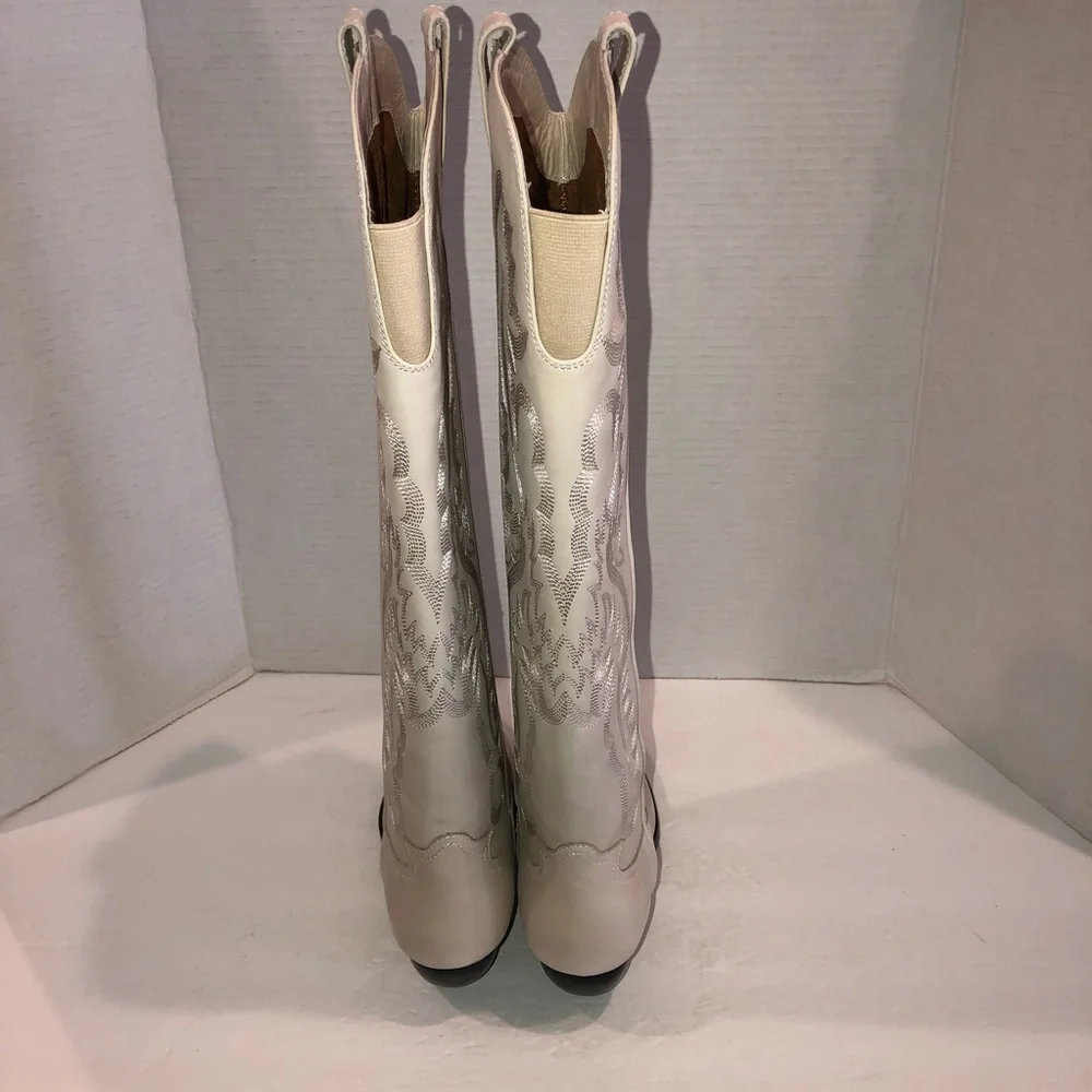 Jeffrey Campbell x Free People Grey Finn Tall Western Cowboy Boots Shoes sz 8